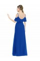 Long Cold Shoulder Soft Chiffon Royal Blue A-Line High Low Bridesmaid Dress Edmonton