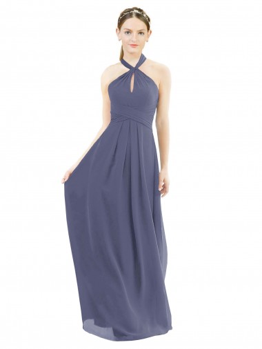 Long Sleeveless Soft Chiffon Silver Stone A-Line Bridesmaid Dress Edmonton
