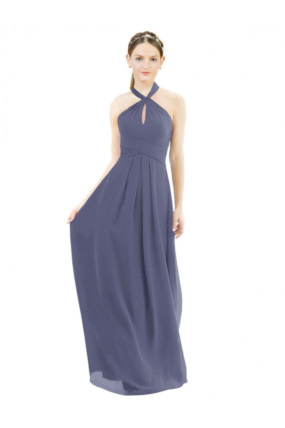 Long Sleeveless Soft Chiffon Silver Stone A-Line Bridesmaid Dress Edmonton