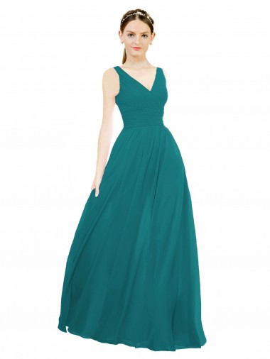 Long Sleeveless Chiffon Hunter A-Line Bridesmaid Gowns Edmonton