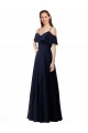 Long Sleeveless Soft Chiffon Dark Navy Off the Shoulder A-Line Bridesmaid Dress Edmonton