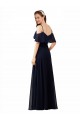 Long Sleeveless Soft Chiffon Dark Navy Off the Shoulder A-Line Bridesmaid Dress Edmonton