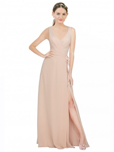 Long Sleeveless Luxe Chiffon Pink A-Line Bridesmaid Dress / Evening Dress Edmonton