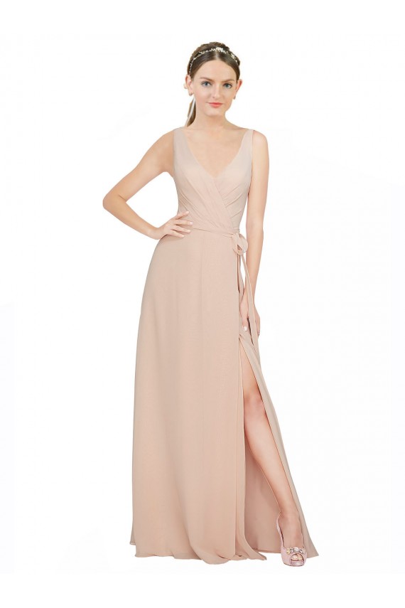 Long Sleeveless Luxe Chiffon Pink A-Line Bridesmaid Dress / Evening Dress Edmonton