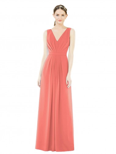 Long Sleeveless Soft Chiffon Coral A-Line Bridesmaid Dress Edmonton