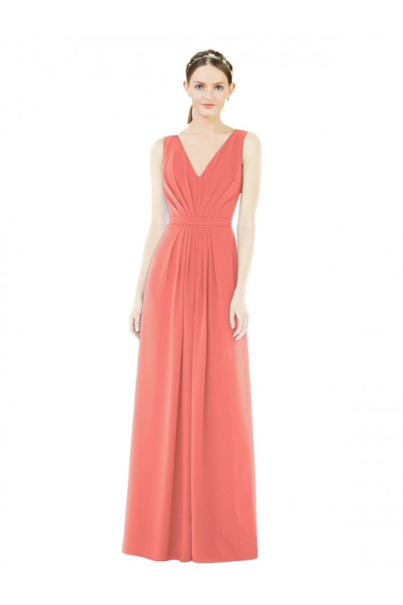 Long Sleeveless Soft Chiffon Coral A-Line Bridesmaid Dress Edmonton