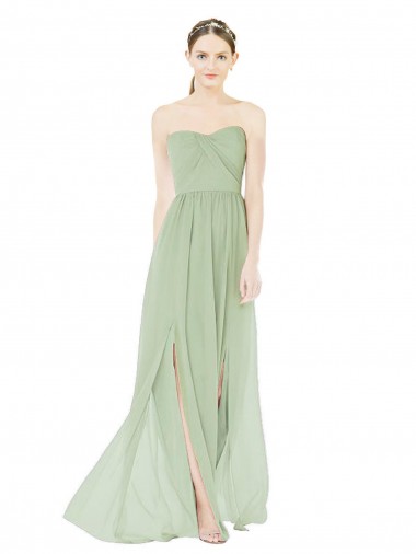 Long Sleeveless Soft Chiffon Sage Sweetheart A-Line Semi Formal Evening Dress / Bridesmaid Dress Edmonton