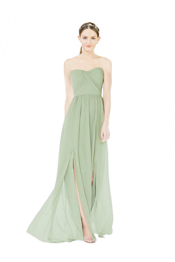 Long Sleeveless Soft Chiffon Sage Sweetheart A-Line Semi Formal Evening Dress / Bridesmaid Dress Edmonton