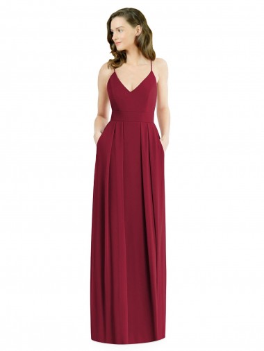 Long Sleeveless Soft Chiffon Burgundy Spaghetti Straps A-Line Semi Formal Evening Dress / Bridesmaid Dress Edmonton