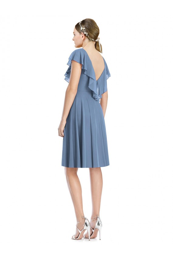 Cocktail Length Cap Sleeves Soft Chiffon Dusty Blue A-Line Bridesmaid Dress Edmonton