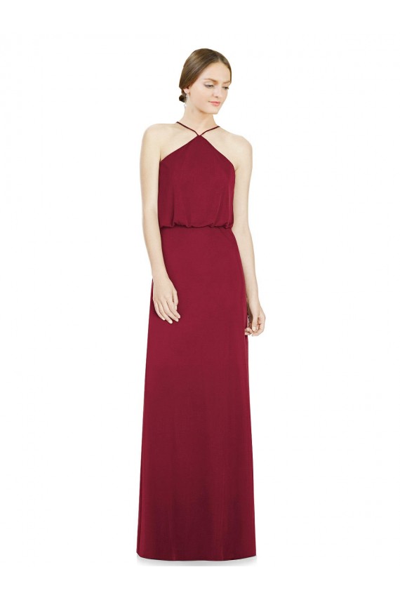 Long Sleeveless Soft Chiffon Burgundy Halter Neck A-Line Bridesmaid Dress Edmonton