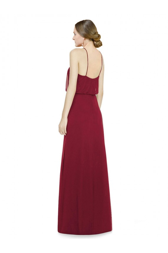 Long Sleeveless Soft Chiffon Burgundy Halter Neck A-Line Bridesmaid Dress Edmonton