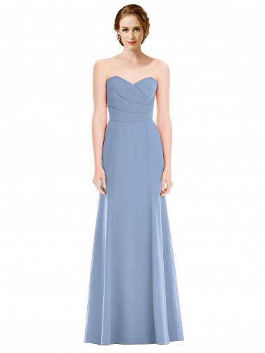 Long Sleeveless Soft Chiffon Dusty Blue Sweetheart Mermaid Bridesmaid Dress Edmonton