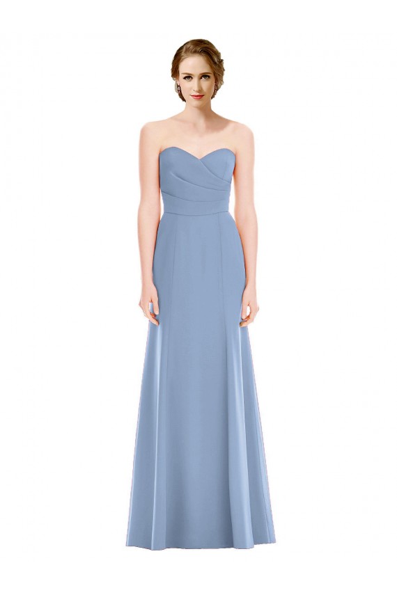 Long Sleeveless Soft Chiffon Dusty Blue Sweetheart Mermaid Bridesmaid Dress Edmonton