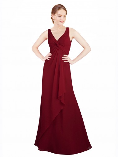 Long Sleeveless Chiffon Burgundy V-Neck A-Line Bridesmaid Dress / Evening Dress Edmonton