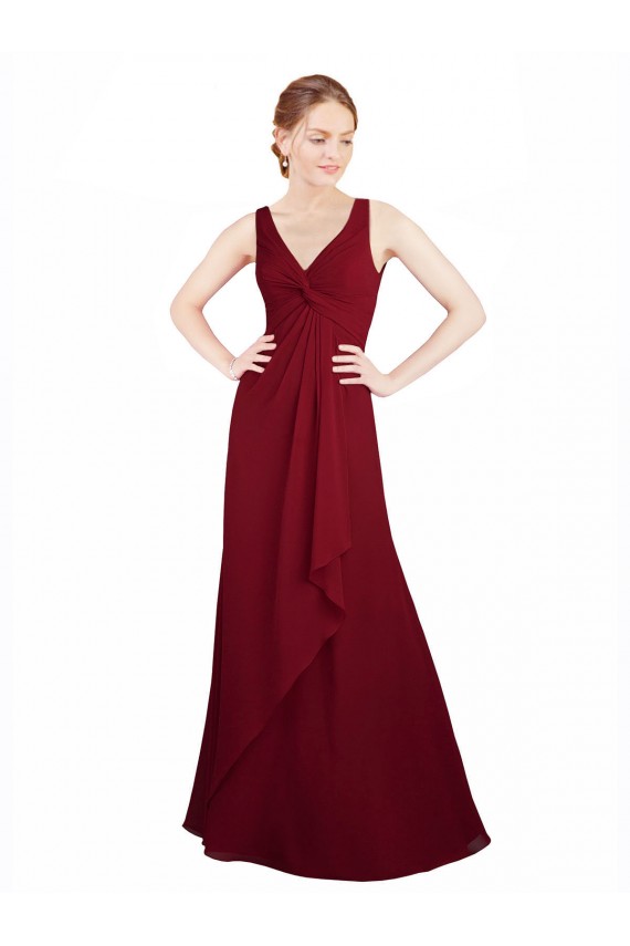 Long Sleeveless Chiffon Burgundy V-Neck A-Line Bridesmaid Dress / Evening Dress Edmonton