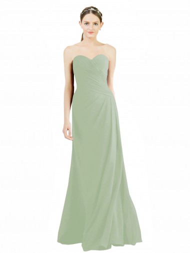 Long Sleeveless Soft Chiffon Smoke Green Sweetheart A-Line Bridesmaid Dress Edmonton
