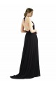 Long Sleeveless Soft Chiffon Oyster Silver Halter Neck A-Line Bridesmaid Dress Edmonton