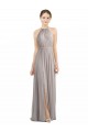 Long Sleeveless Soft Chiffon Oyster Silver Halter Neck A-Line Bridesmaid Dress Edmonton