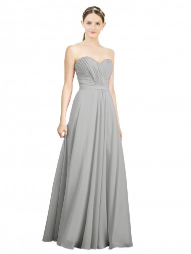 Long Sleeveless Soft Chiffon Silver Sweetheart A-Line Bridesmaid Dresses Edmonton