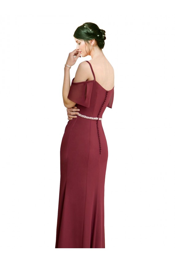 Long Cold Shoulder Soft Chiffon Burgundy A-Line Bridesmaid Dress Edmonton