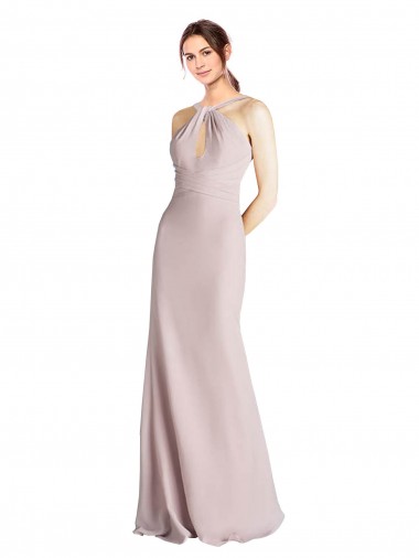 Long Sleeveless Soft Chiffon Halter Neck Sheath Bridesmaid Dress Edmonton