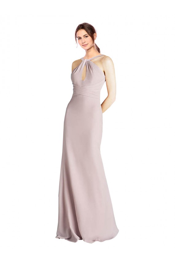 Long Sleeveless Soft Chiffon Halter Neck Sheath Bridesmaid Dress Edmonton