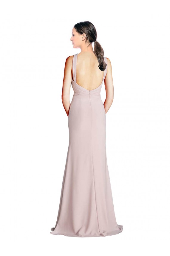 Long Sleeveless Soft Chiffon Halter Neck Sheath Bridesmaid Dress Edmonton