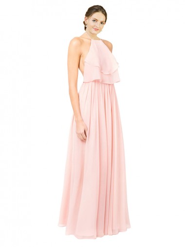 Long Sleeveless Soft Chiffon Pink A-Line Formal Dress / Bridesmaid Dress Edmonton