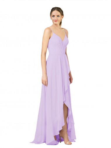 Long Sleeveless Soft Chiffon Lilac Sheath High Low Bridesmaid Dress Edmonton