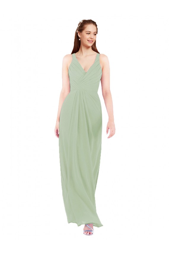 Long Sleeveless Soft Chiffon Smoke Green Sheath Bridesmaid Dress Edmonton