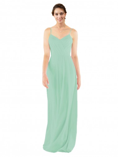 Long Sleeveless Soft Chiffon Mint Green Sheath Bridesmaid Dress Edmonton