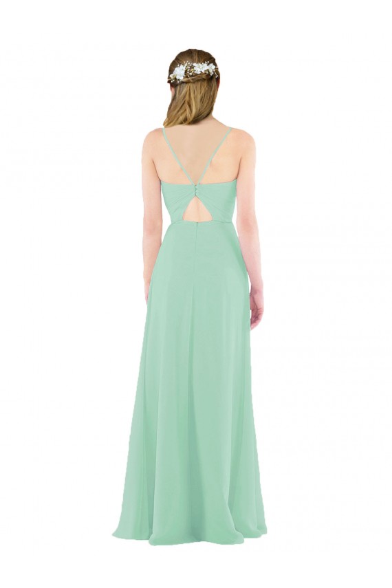 Long Sleeveless Soft Chiffon Mint Green Sheath Bridesmaid Dress Edmonton