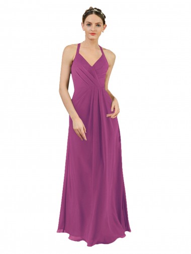 Long Sleeveless Soft Chiffon Wild Berry Sheath Bridesmaid Dress Edmonton