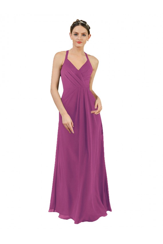Long Sleeveless Soft Chiffon Wild Berry Sheath Bridesmaid Dress Edmonton