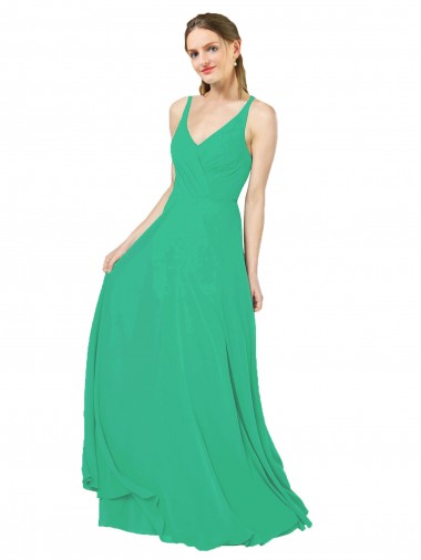 Long Sleeveless Soft Chiffon Emerald Green Sheath Bridesmaid Dress Edmonton