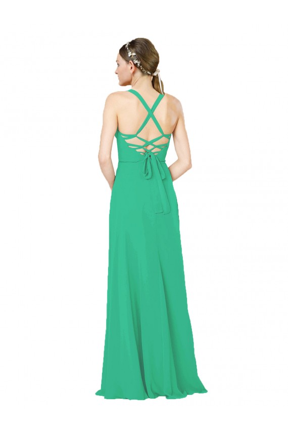 Long Sleeveless Soft Chiffon Emerald Green Sheath Bridesmaid Dress Edmonton
