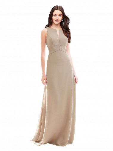 Long Sleeveless Soft Chiffon Champagne High Neck A-Line Bridesmaid Dress Edmonton
