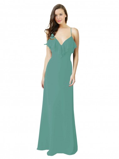 Long Sleeveless Soft Chiffon Icelandic Silver A-Line Bridesmaid Gown Edmonton
