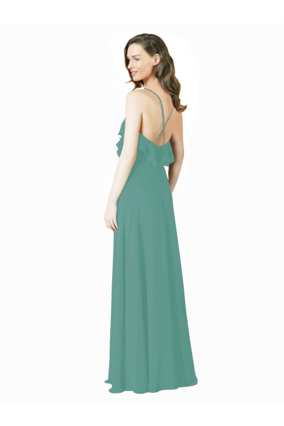 Long Sleeveless Soft Chiffon Icelandic Silver A-Line Bridesmaid Gown Edmonton
