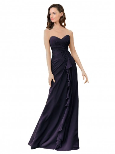 Long Sleeveless Soft Chiffon Dark Navy Sheath Bridesmaid Dress Edmonton