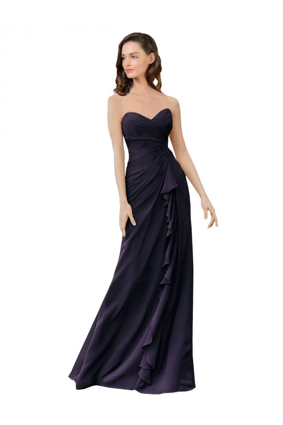 Long Sleeveless Soft Chiffon Dark Navy Sheath Bridesmaid Dress Edmonton
