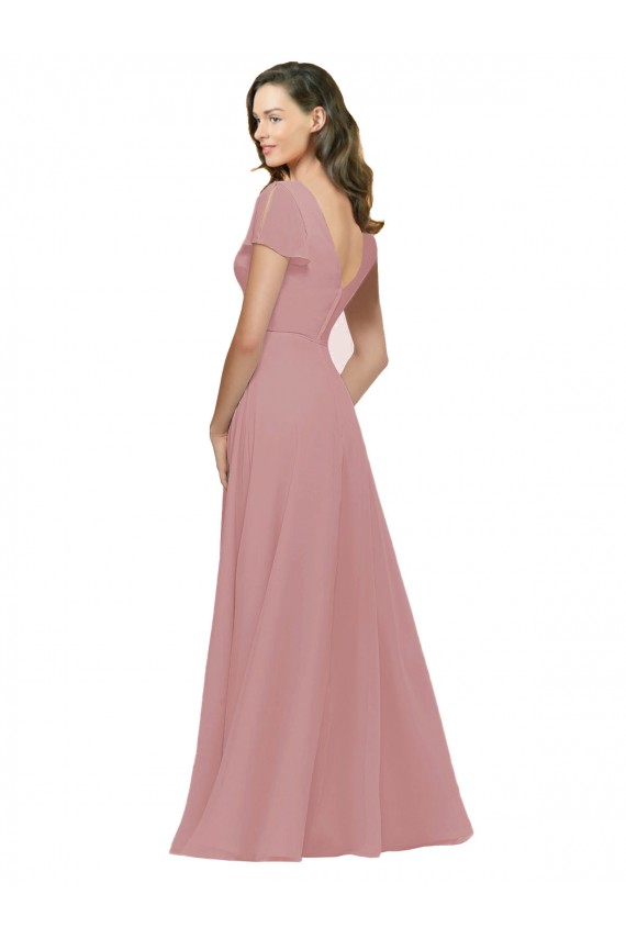Long Flutter Sleeves Chiffon Dusty Pink A-Line Bridesmaid Dress / Evening Dress Edmonton