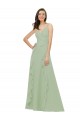 Long Sleeveless Soft Chiffon Smoke Green A-Line Bridesmaid Dress Edmonton