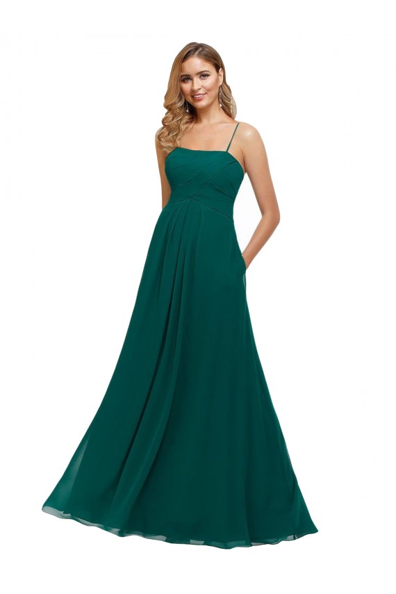 Long Sleeveless Soft Chiffon Hunter A-Line Bridesmaid Dress Edmonton