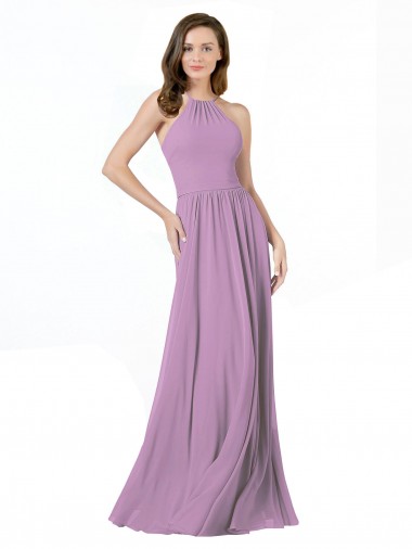 Long Sleeveless Soft Chiffon Dark Lavender A-Line Bridesmaid Dress Edmonton