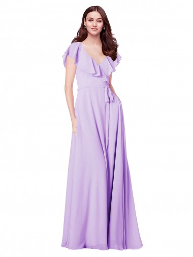 Long Cap Sleeves Soft Chiffon Lilac A-Line Bridesmaid Dress / Formal Dress Edmonton