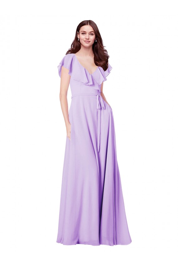 Long Cap Sleeves Soft Chiffon Lilac A-Line Bridesmaid Dress / Formal Dress Edmonton