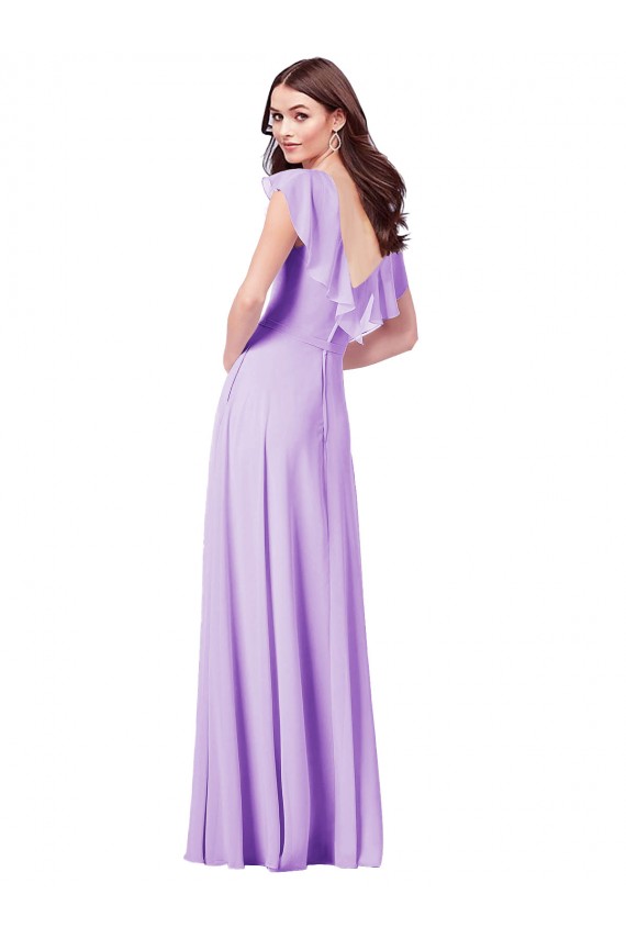 Long Cap Sleeves Soft Chiffon Lilac A-Line Bridesmaid Dress / Formal Dress Edmonton