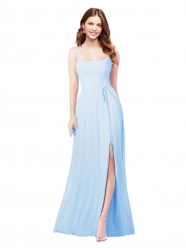 Long Sleeveless Soft Chiffon Light Sky Blue Sheath Bridesmaid Dress Edmonton